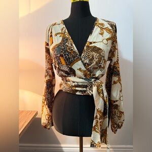 Fashion Nova Chain Print Wrap Blouse